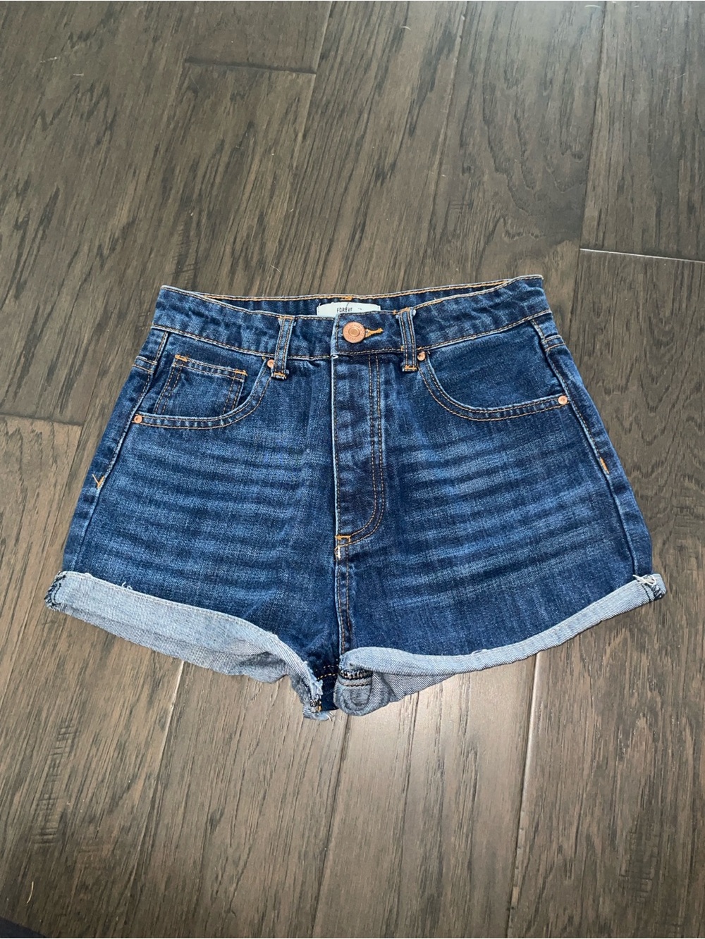 High-Rise Dark Blue Denim Shorts